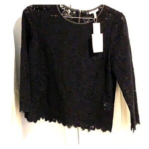 Black Lace and Leather trim Joie Blouse